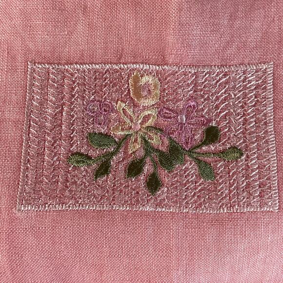 Linen Hemp Sleeveless Top Pink Embroidery Cottagecore Artsy Japanese M/L - Picture 10 of 14